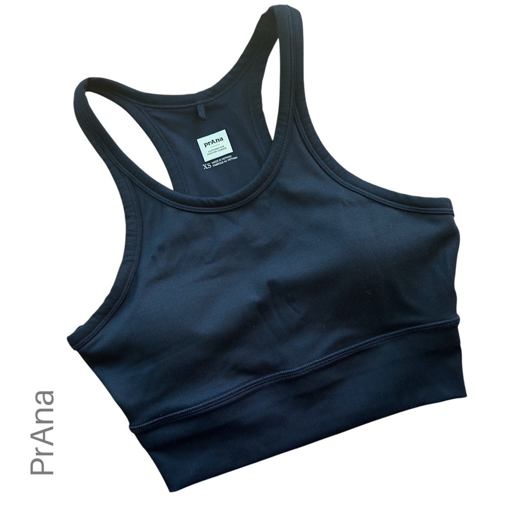 PRANA | NWOT BECKSA BLACK RIBBED BRALETTE YOGA UPF 50 | XS